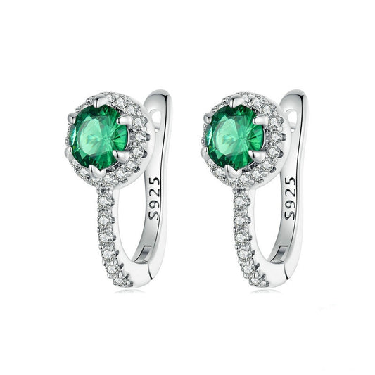 Jorrio Elegance Emerald Round Cut Sterling Silver Earrings