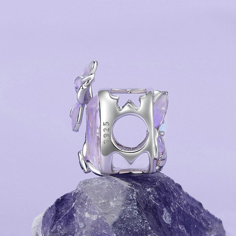 Jorrio Purple Crystal Iris Sweet Sterling Silver Charm