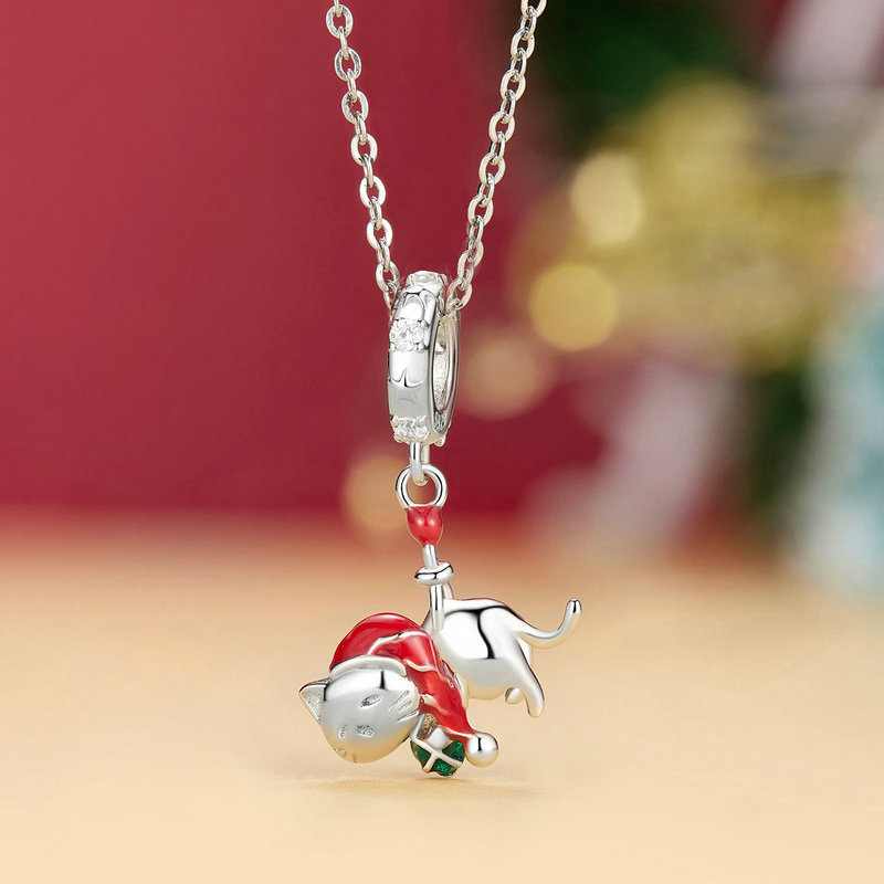 Jorrio Handmade Christmas Cute Cat Sterling Silver Charms