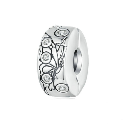 Jorrio Vintage Fashion Engraved Butterfly Positioning Clasp Sterling Silver Charm