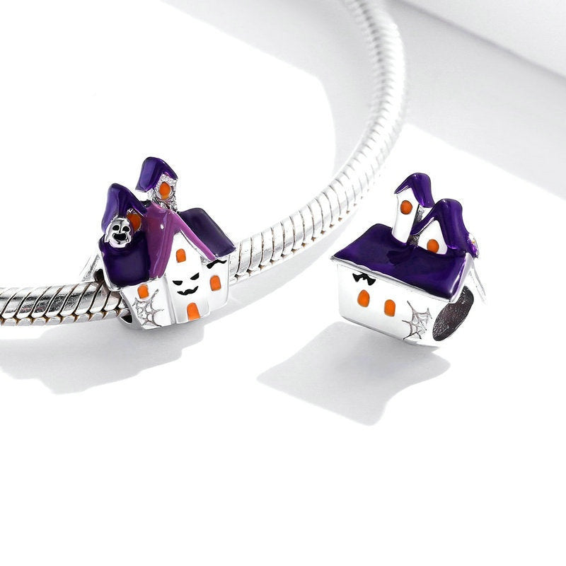 Jorrio Purple Halloween Magic Hut Haunted House Sterling Silver Charm
