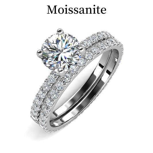 Jorrio handmade round cut destiny D-Color moissanite sterling silver wedding ring set