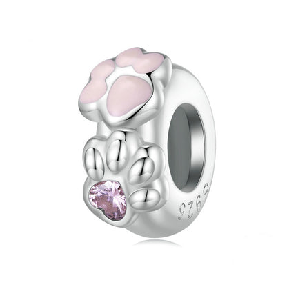 Jorrio Animal Pink Cat Paw Sterling Silver Charm