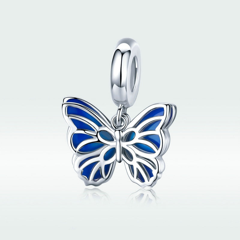 Jorrio Fashionable Sapphire Openwork Butterfly Sterling Silver Charm