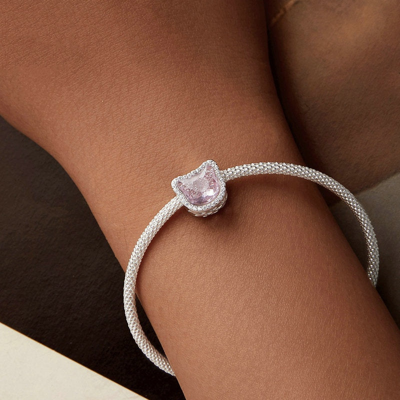 Jorrio Pink Cute Cat Animal Sterling Silver Charm