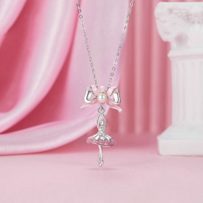 Jorrio Sweet Pink Bow Ballerina Girl Sterling Silver Charm