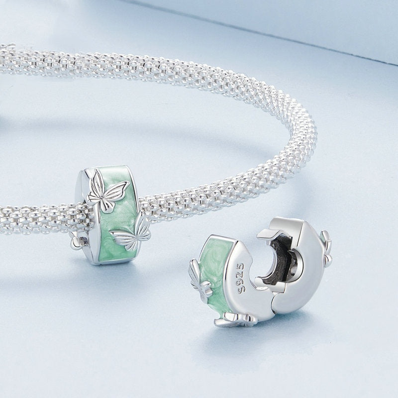 Jorrio Mint Green Butterfly Positioning Clip Clasp Sterling Silver Charm