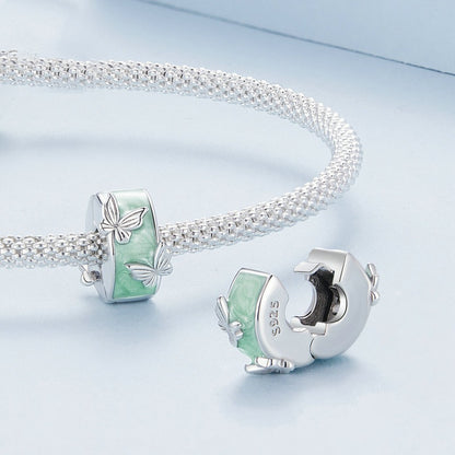 Jorrio Mint Green Butterfly Positioning Clip Clasp Sterling Silver Charm
