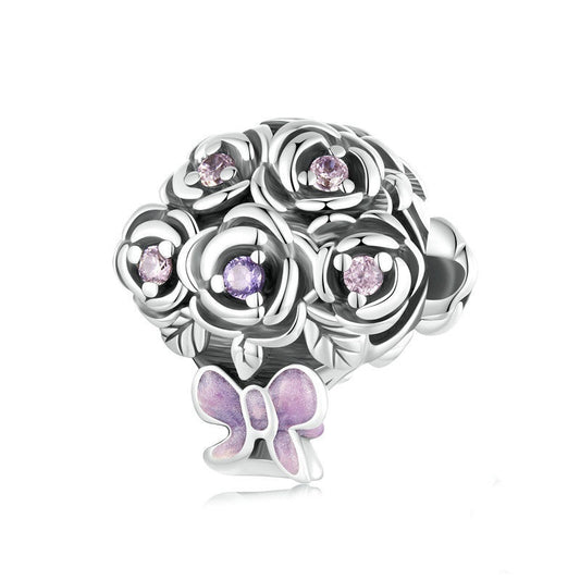 Jorrio Romantic Rose Hand Bouquet Sterling Silver Charm