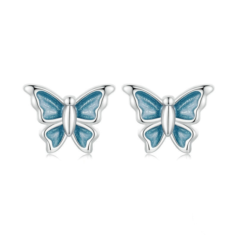 Jorrio Mini Blue Butterfly Sterling Silver Earrings