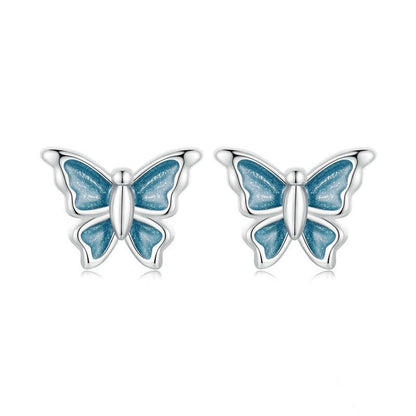 Jorrio Mini Blue Butterfly Sterling Silver Earrings