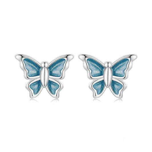 Jorrio Mini Blue Butterfly Sterling Silver Earrings