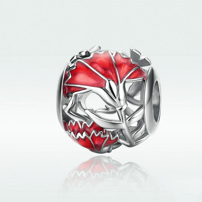Jorrio New Year Red Carnation Sterling Silver Charm