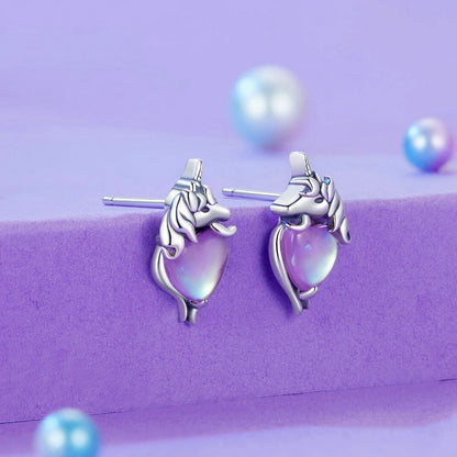 Jorrio Purple Heart Unicorn Dreamy Sterling Silver Earrings