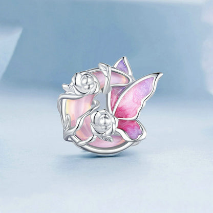 Jorrio Fantasy Rose Butterfly Neon Moonlight Sterling Silver Charm