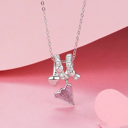 Jorrio Romantic Valentine's Day Pink Paper Airplane Love Letter Sterling Silver Charm