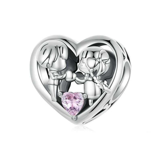 Jorrio Two Little Ones Pink Heart Sterling Silver Charm