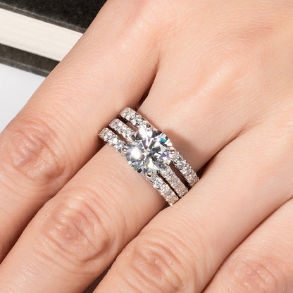 Jorrio handmade 3ct round cut Moissanite D-Color sterling silver wedding ring set