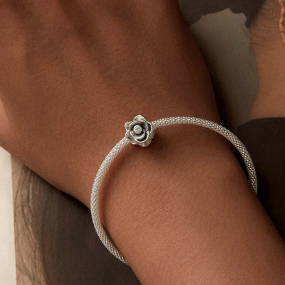 Jorrio Romantic Elegant Vintage Delicate Three-dimensional Rose Flower Sterling Silver Charm