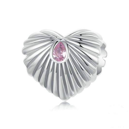 Jorrio Romantic Pink Striped Heart Sterling Silver Charm