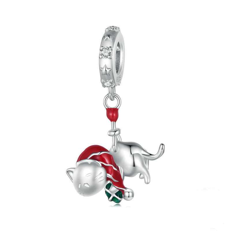 Jorrio Handmade Christmas Cute Cat Sterling Silver Charms