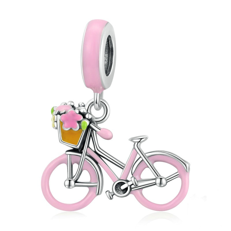 Jorrio Sweet Fashion Pink Bicycle Sterling Silver Charm