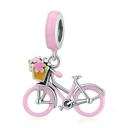 Jorrio Sweet Fashion Pink Bicycle Sterling Silver Charm
