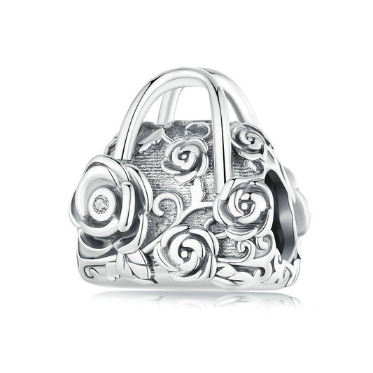 Jorrio Romantic Vintage Rose Flower Bag Sterling Silver Charm