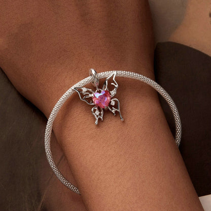 Jorrio Romantic Openwork Butterfly Pink Bloodbath Butterfly Sterling Silver Charm