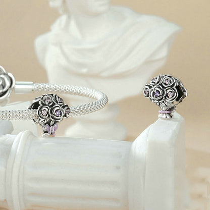 Jorrio Romantic Rose Hand Bouquet Sterling Silver Charm