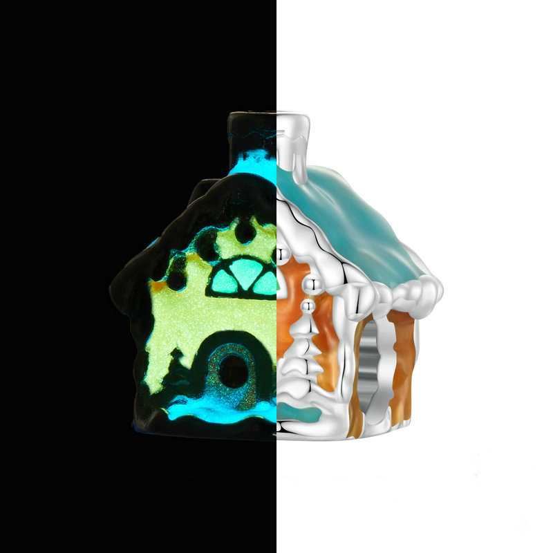 Jorrio Handmade Christmas Eve Glow Iin The Dark Chalet sterling silver charms