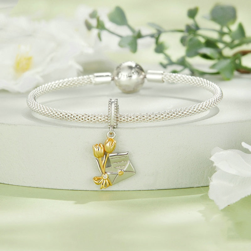 Jorrio Delicate Romantic Tulip Envelope Sterling Silver Charm