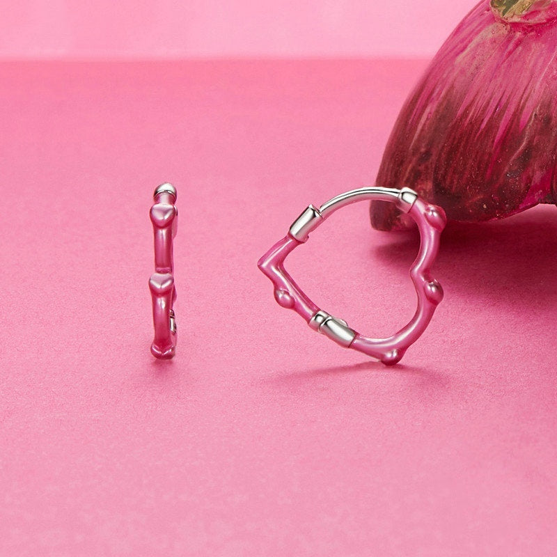 Jorrio Sweet Barbie Pink Heart Sterling Silver Earrings