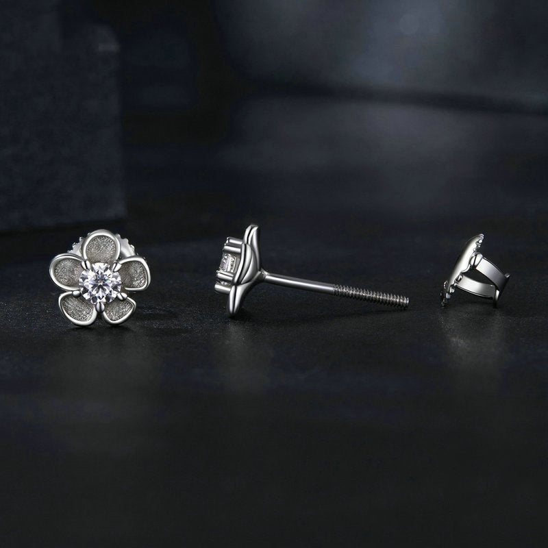 Jorrio simple delicate moissanite sakura flower sterling silver earrings