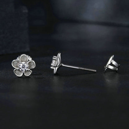 Jorrio simple delicate moissanite sakura flower sterling silver earrings