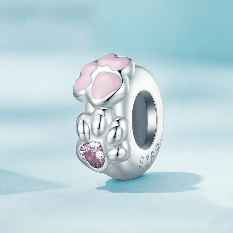 Jorrio Animal Pink Cat Paw Sterling Silver Charm