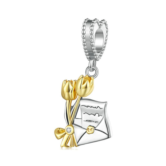 Jorrio Delicate Romantic Tulip Envelope Sterling Silver Charm