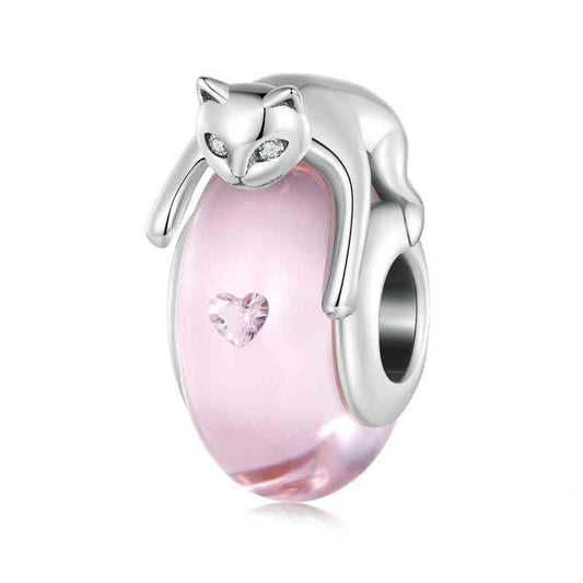 Jorrio Cute Pink Lucite Cat Sterling Silver Charm