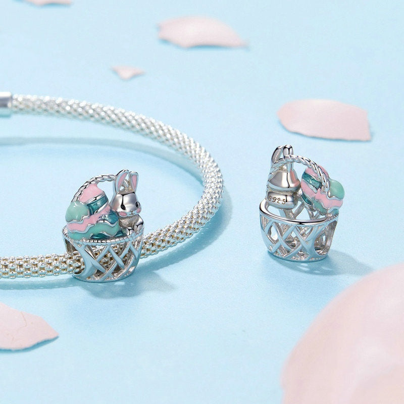 Jorrio Easter Bunny Egg Basket Animal Sterling Silver Charm