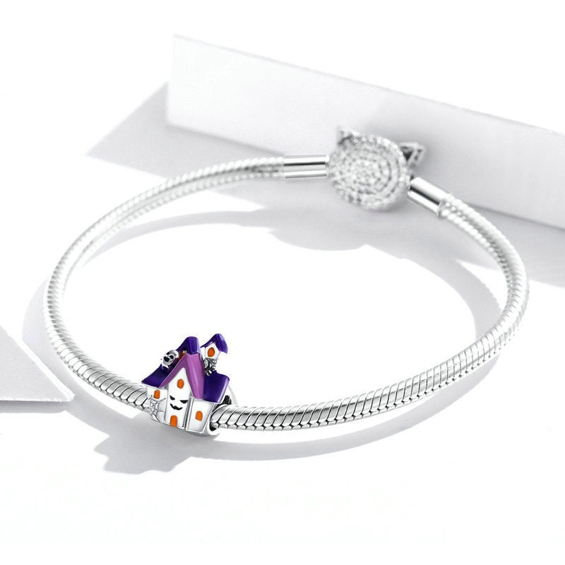 Jorrio Purple Halloween Magic Hut Haunted House Sterling Silver Charm