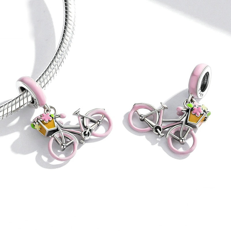 Jorrio Sweet Fashion Pink Bicycle Sterling Silver Charm