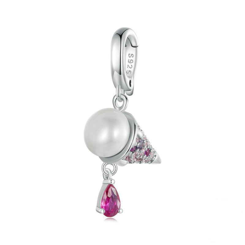 Jorrio natural freshwater pearl ice cream sterling silver charm