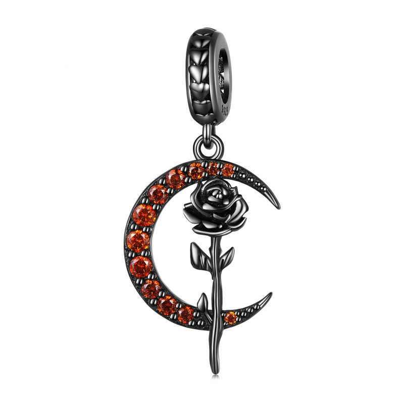 Jorrio Halloween Black Moon Rose Sterling Silver Charm