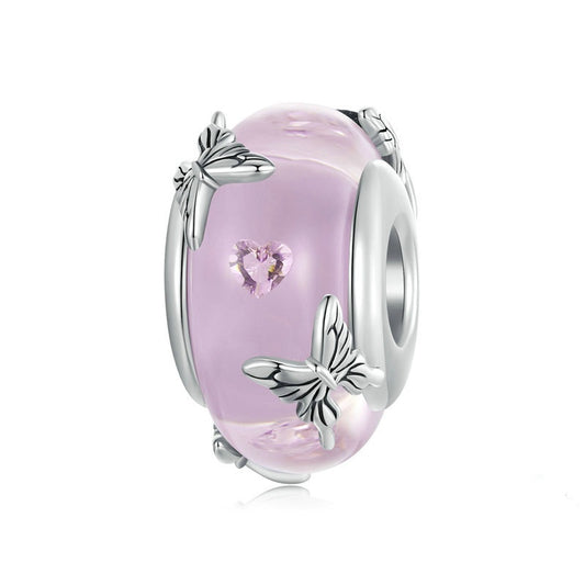 Jorrio Sweet Pink Butterfly Glass Sterling Silver Charm