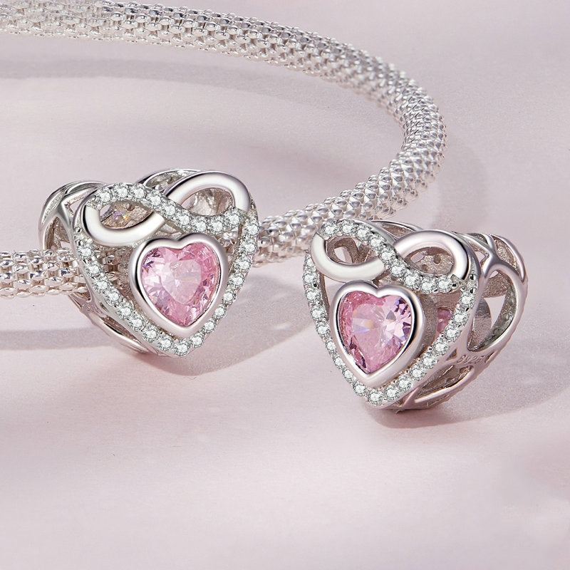 Jorrio Pink Eternal Heart Sterling Silver Charm