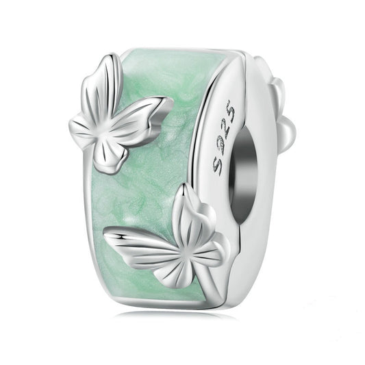 Jorrio Mint Green Butterfly Positioning Clip Clasp Sterling Silver Charm