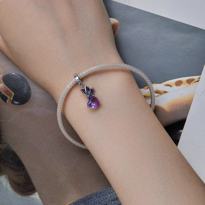 Jorrio Elegant Gradient Purple Heart Butterfly Sterling Silver Charm