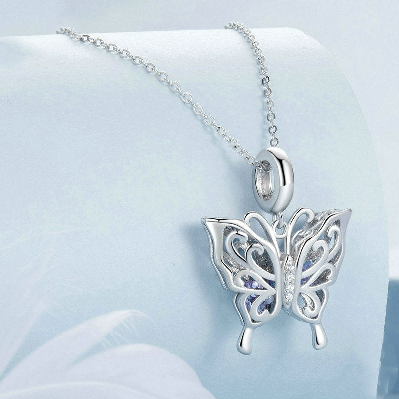 Jorrio Tanzanite Vintage Hollow Butterfly Sterling Silver Charm