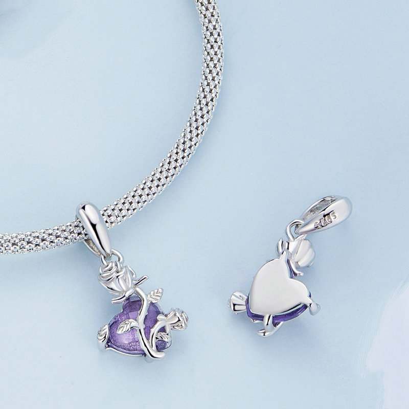 Jorrio Purple Love Elegant Rose Sterling Silver Charm