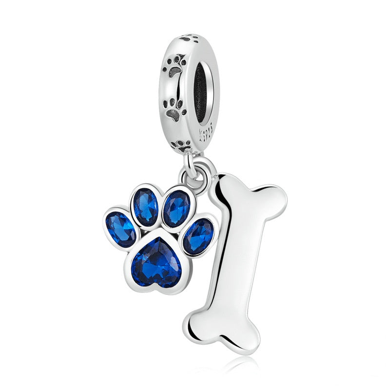 Jorrio Cute Animal Pet Dog Paw Bone Sterling Silver Charm